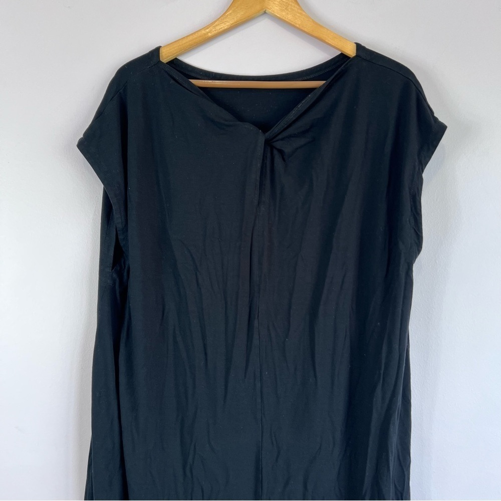 EILEEN FISHER Black Bateau Neck Cap Sleeve Twist Back Dress Jersey Dress XL - Picture 6 of 12